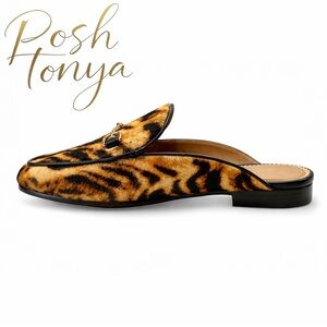 NEW Sam Edelman Linnie Tiger Print Mules Brown Size 5.5 Slip On Flats Office